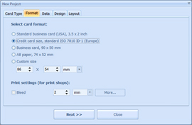Select the format of business card