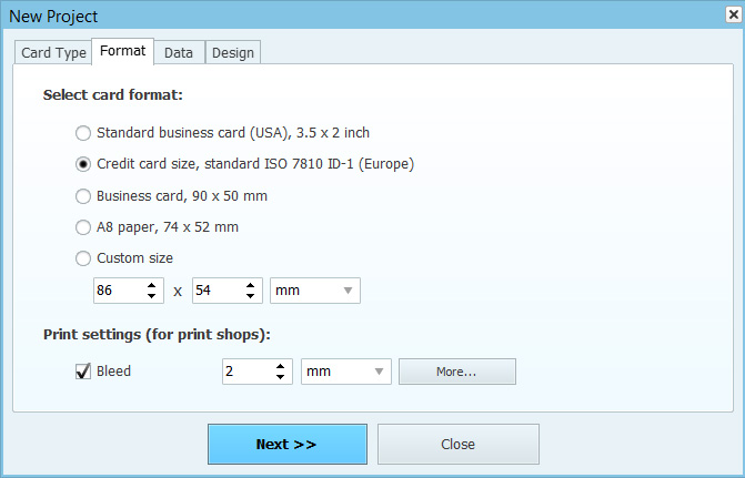 Choosing business card size